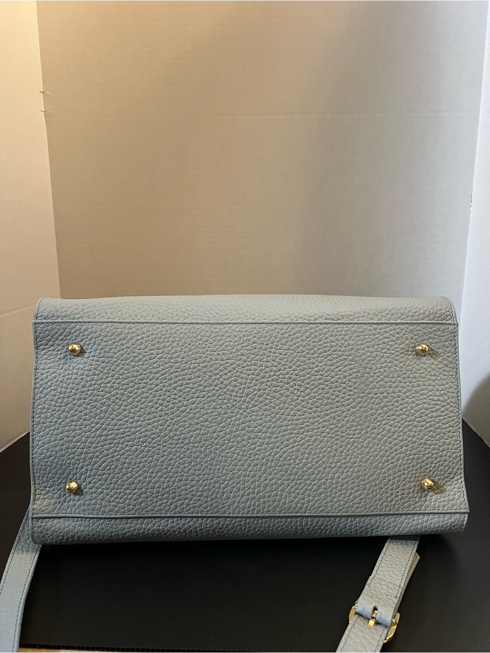 Light Blue Structured Leather Satchel Bag with Strap - Picture 8 of 9